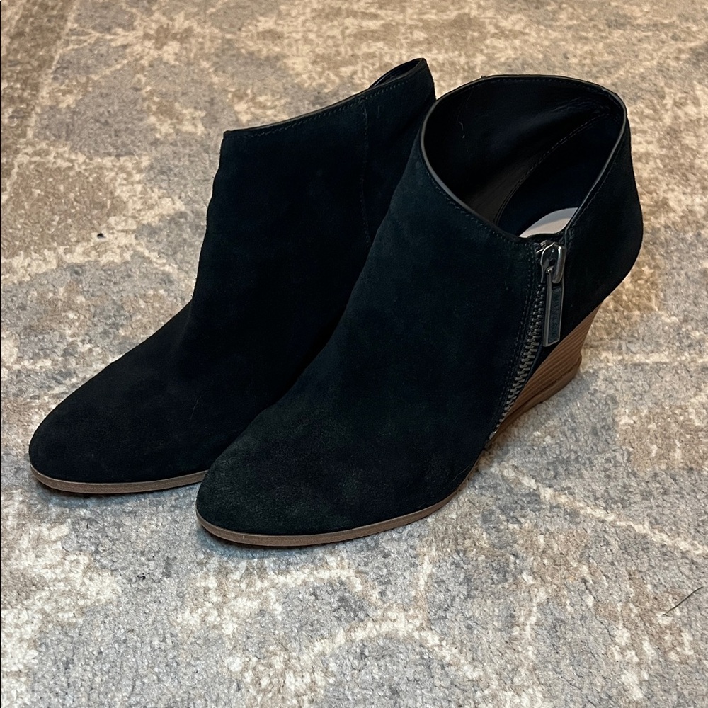 1. State Black Suede Wedge Booties